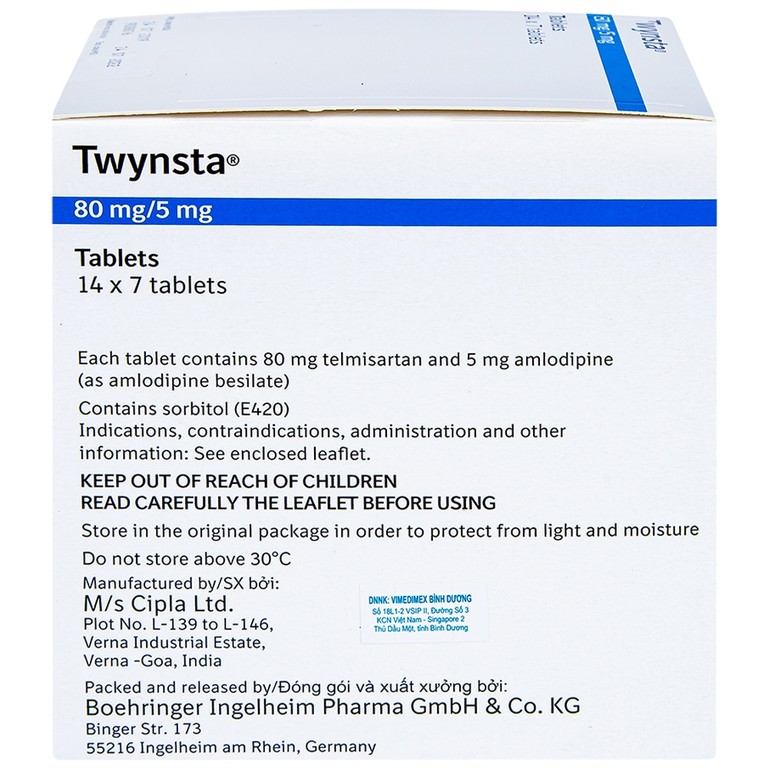 Thuốc Twynsta 80mg/5mg Boehringer điều trị tăng huyết áp vô căn (14 vỉ x 7 viên)