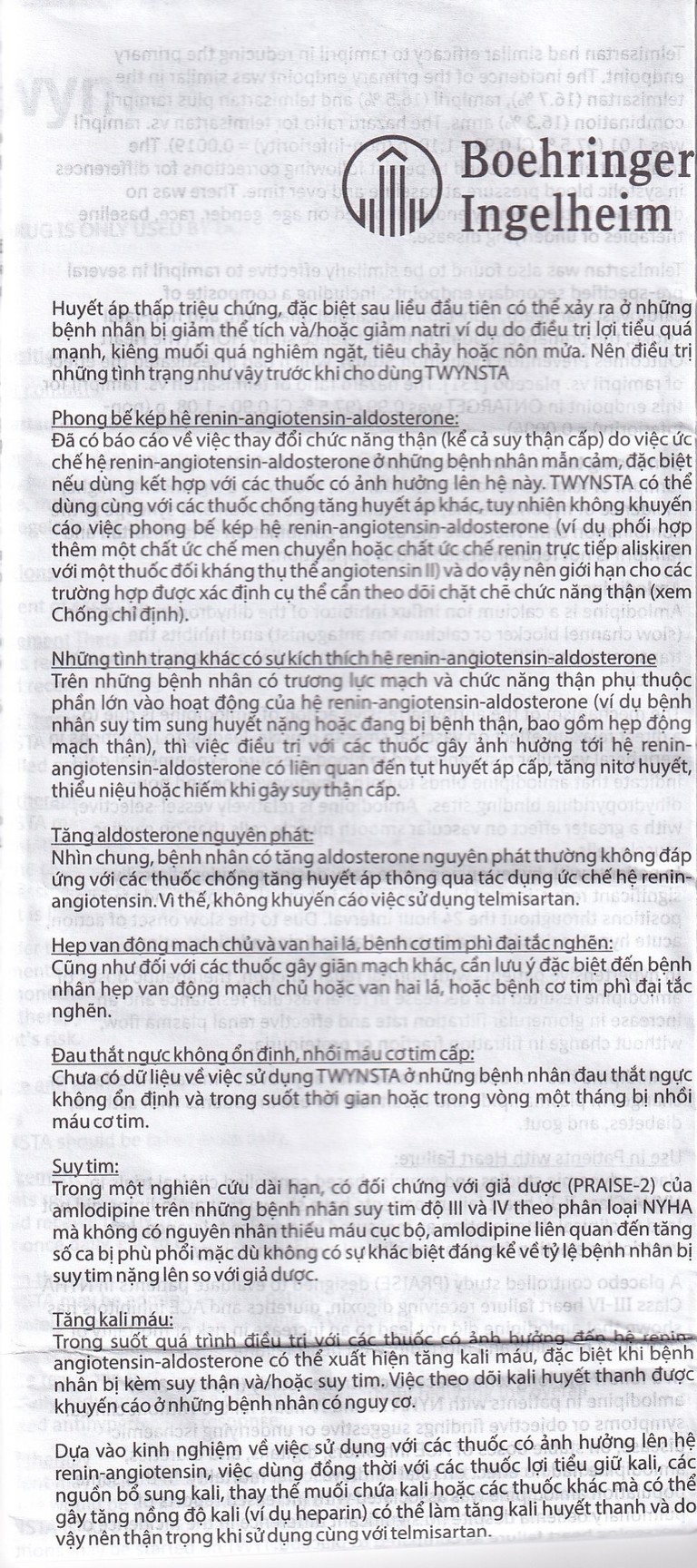 Thuốc Twynsta 40mg/5mg Boehringer điều trị tăng huyết áp vô căn (14 vỉ x 7 viên)