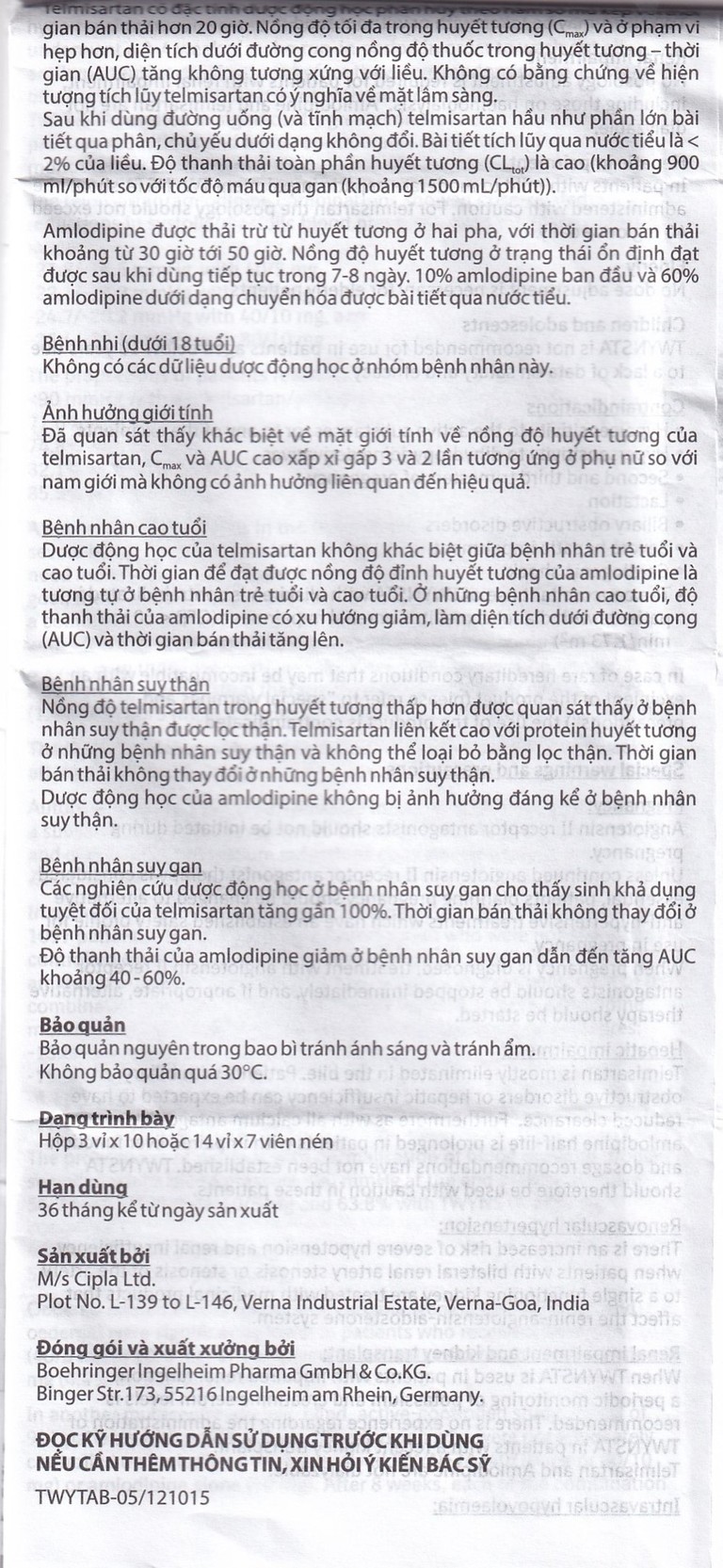 Thuốc Twynsta 40mg/5mg Boehringer điều trị tăng huyết áp vô căn (14 vỉ x 7 viên)