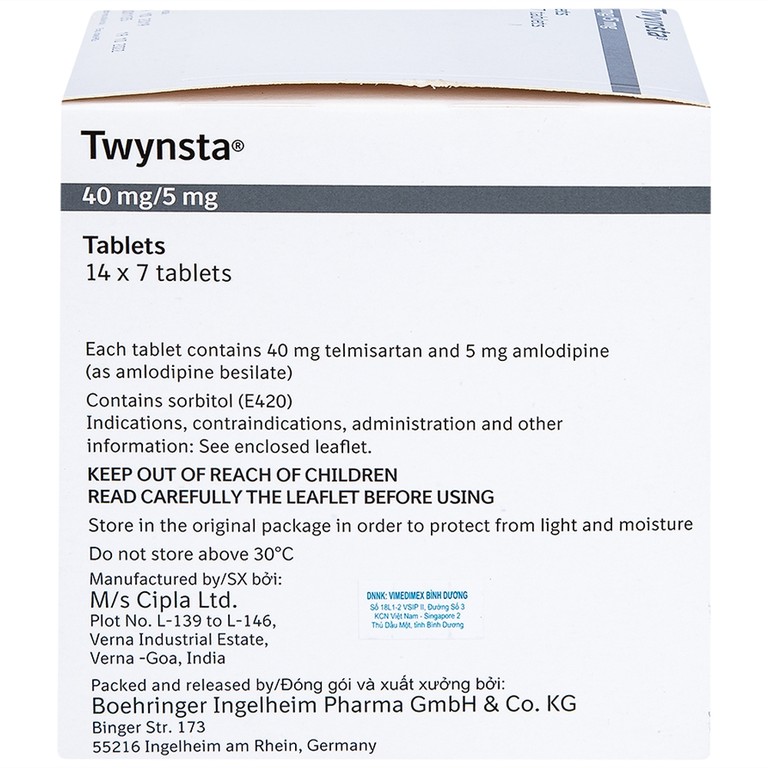 Thuốc Twynsta 40mg/5mg Boehringer điều trị tăng huyết áp vô căn (14 vỉ x 7 viên)
