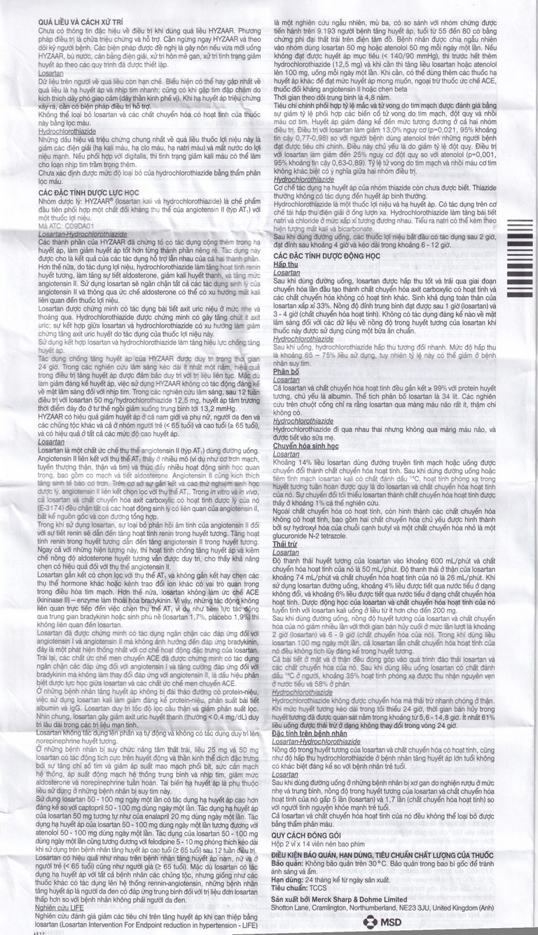 Thuốc Hyzaar 50mg/12.5mg MSD điều trị tăng huyết áp (2 vỉ x 14 viên)