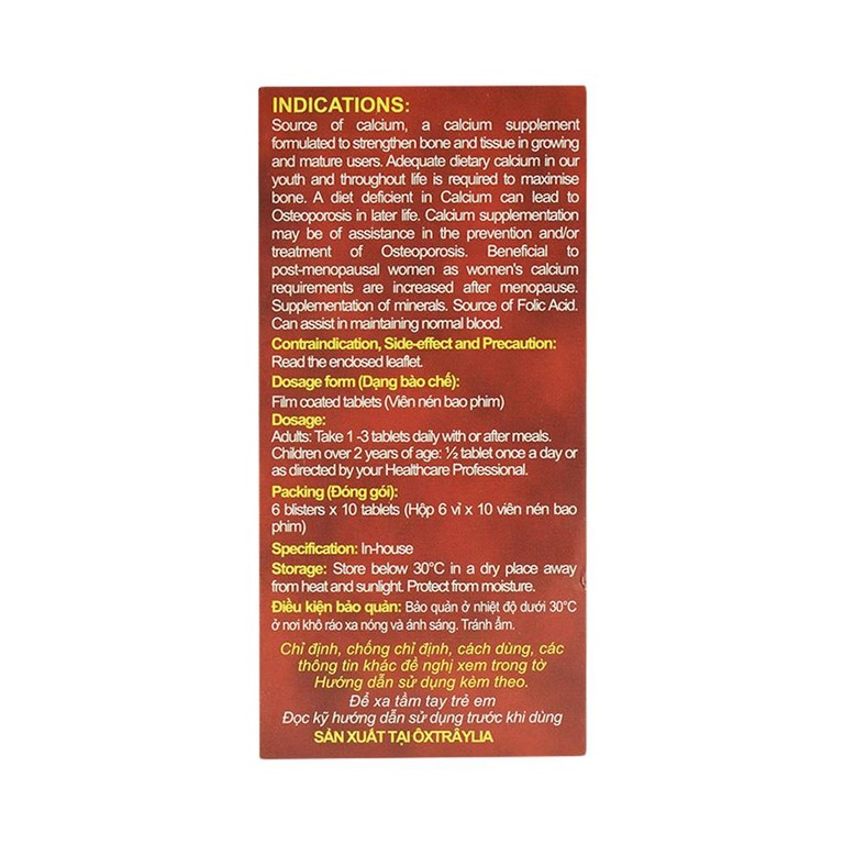 Thuốc AB ExtraBone-Care+ Aus Biopharm phòng và điều trị loãng xương, bổ sung canxi (6 vỉ x 10 viên)