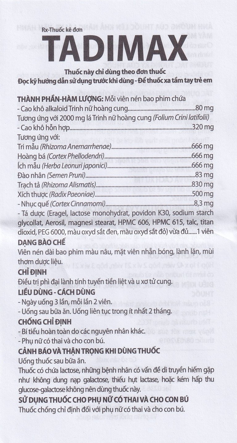 Thuốc Tadimax Danapha điều trị phì đại lành tính tuyến tiền liệt và u xơ tử cung (2 vỉ x 21 viên)