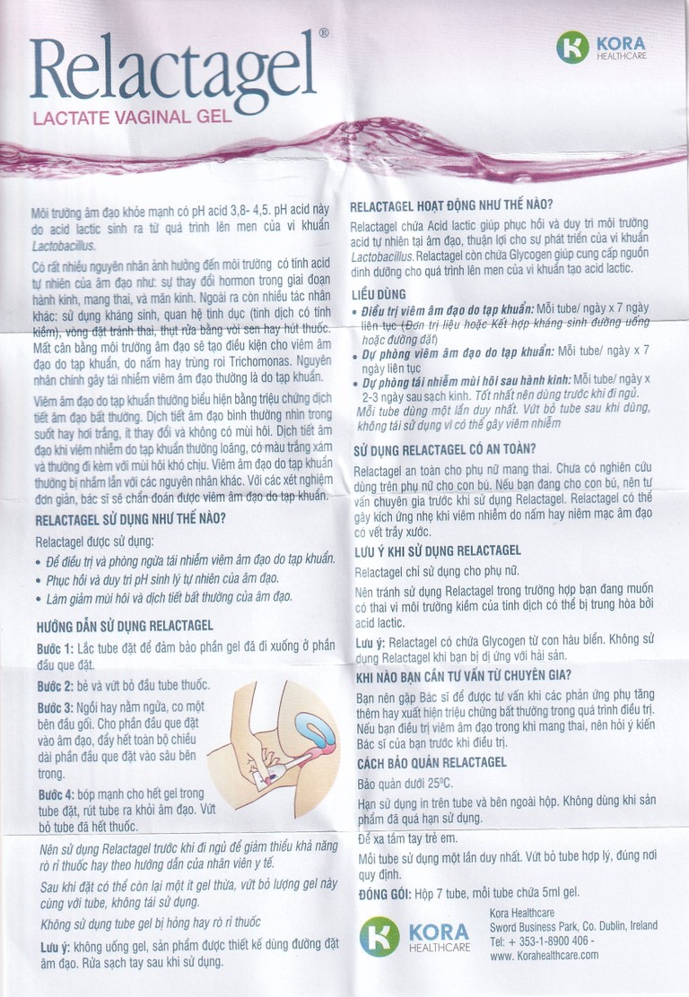 Kem bôi dạng gel Relactagel Kora điều trị và phòng ngừa viêm âm đạo (7 tuýp)