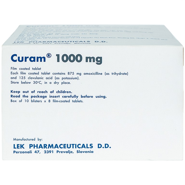 Thuốc Curam 1000mg Sandoz điều trị nhiễm khuẩn (10 vỉ x 8 viên)