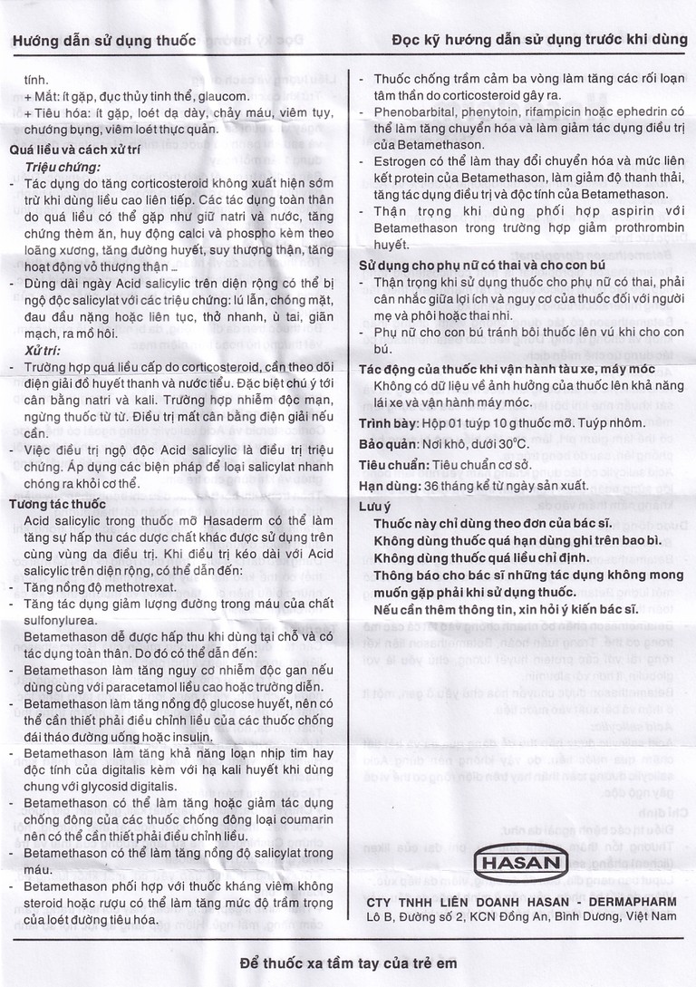 Thuốc mỡ Hasaderm Hasan điều trị liken phẳng, viêm da tiết bã nhờn (10g)