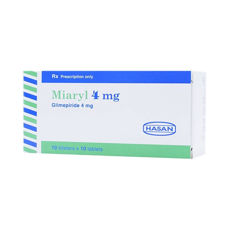 Viên nén Miaryl 4mg Hasan điều trị đái tháo đường típ 2 (10 vỉ x 10 viên)