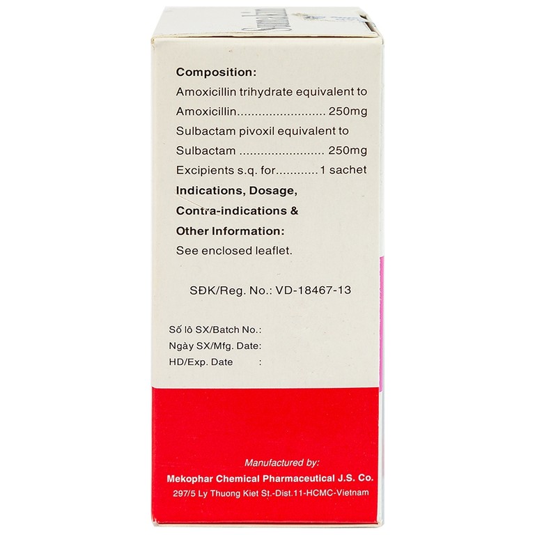 Bột uống Sumakin Mekophar điều trị nhiễm khuẩn miệng và đường hô hấp (12 gói x 1.5g)