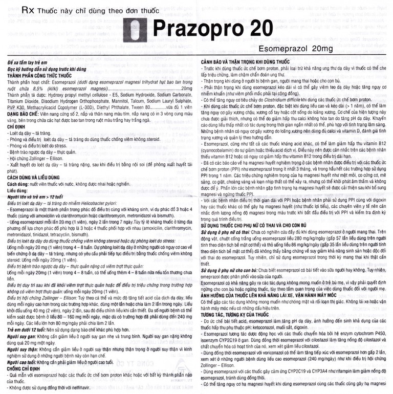 Thuốc Prazopro 20 TV.Pharm điều trị loét dạ dày, tá tràng lành tính (2 vỉ x 7 viên)
