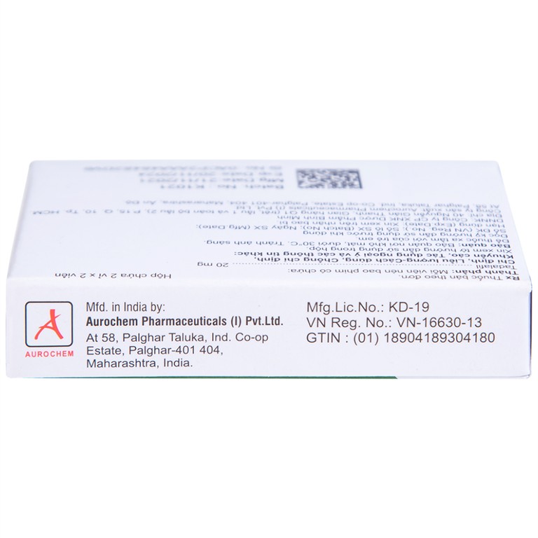 Thuốc Tadachem-20 Aurochem điều trị rối loạn cương dương (2 vỉ x 2 viên)