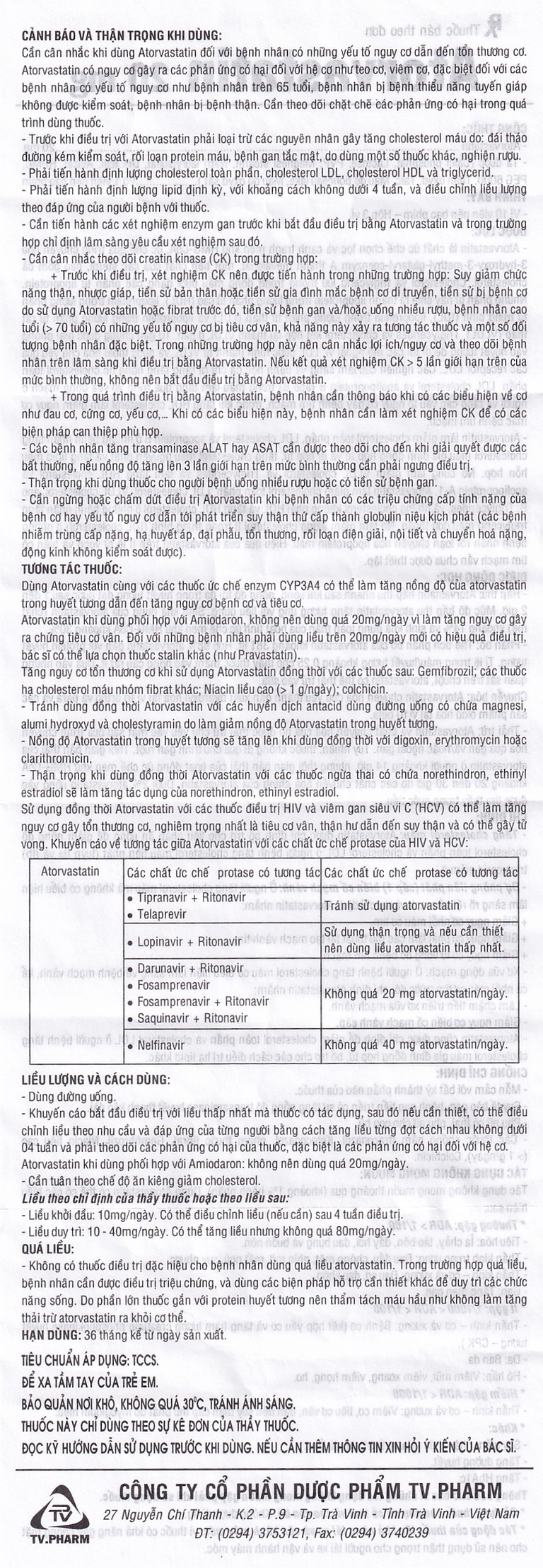 Thuốc Atorvastatin 20mg TV.Pharm điều trị tăng cholesterol máu, dự phòng tiên phát biến cố mạch vành (3 vỉ x 10 viên)