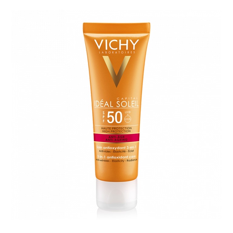 Kem chống nắng Vichy Idéal Soleil Anti-Age SPF50 bảo vệ da khỏi tác động có hại của ánh nắng mặt trời (50ml)