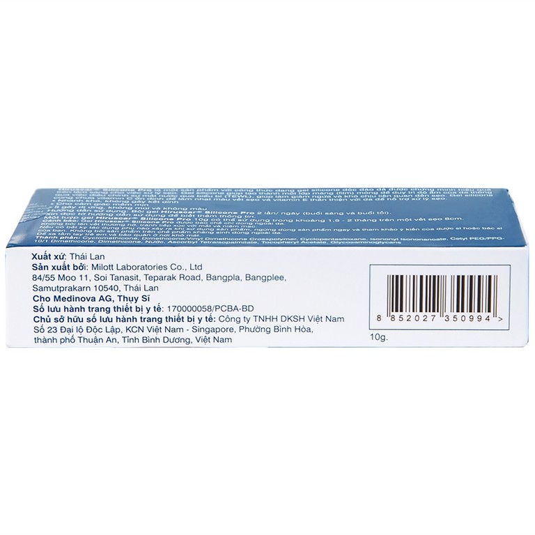 Gel bôi Hiruscar Silicone Pro mờ sẹo mổ, to lồi phì đại (10g)
