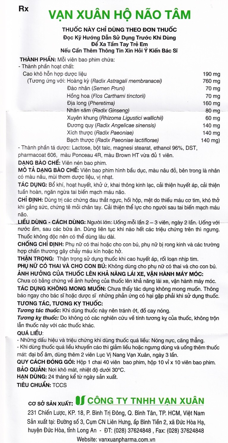 Thuốc Hộ Não Tâm Vạn Xuân giúp bổ khí, hoạt huyết (10 vỉ x 10 viên)