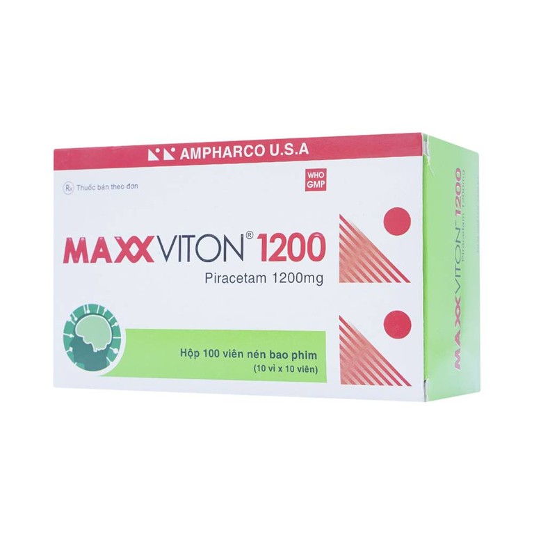 Viên nén Maxx Viton 1200 Ampharco U.S.A điều trị triệu chứng chóng mặt, suy giảm trí nhớ (10 vỉ x 10 viên)