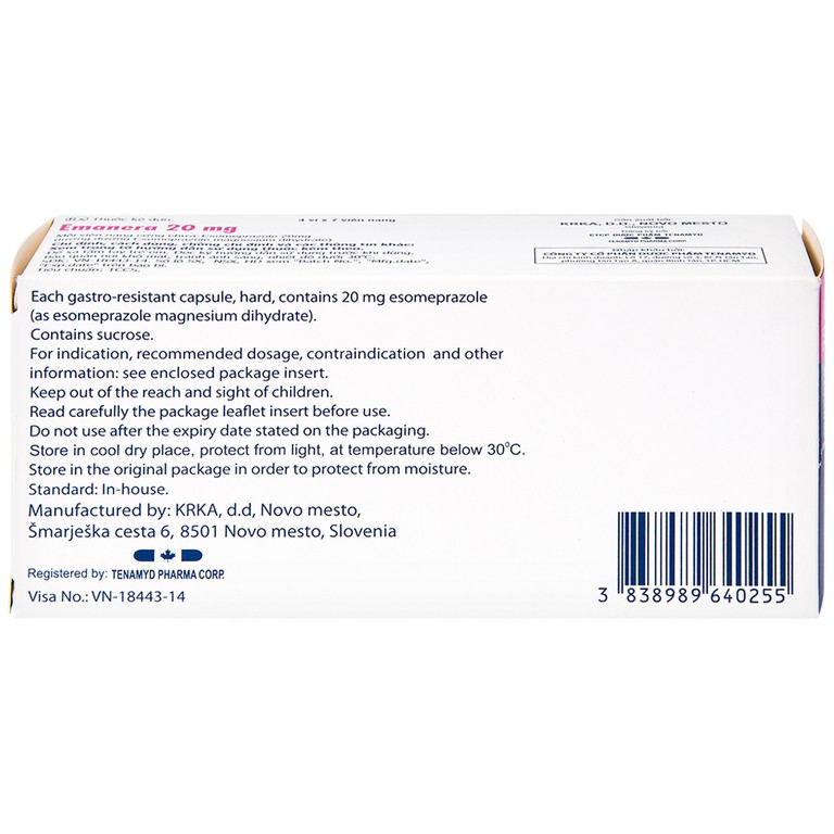 Thuốc Emanera 20mg KRKA điều trị trào ngược dạ dày thực quản (4 vỉ x 7 viên)