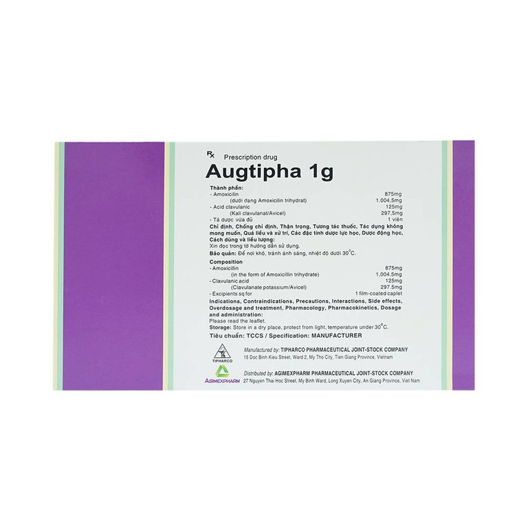 Thuốc Augtipha 1g Tipharco điều trị nhiễm khuẩn (2 vỉ x 10 viên) 