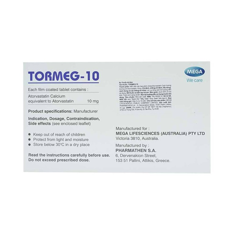 Thuốc Tormeg-10 MEGA We care ngăn ngừa bệnh tim mạch, tăng mỡ máu (3 vỉ x 10 viên)