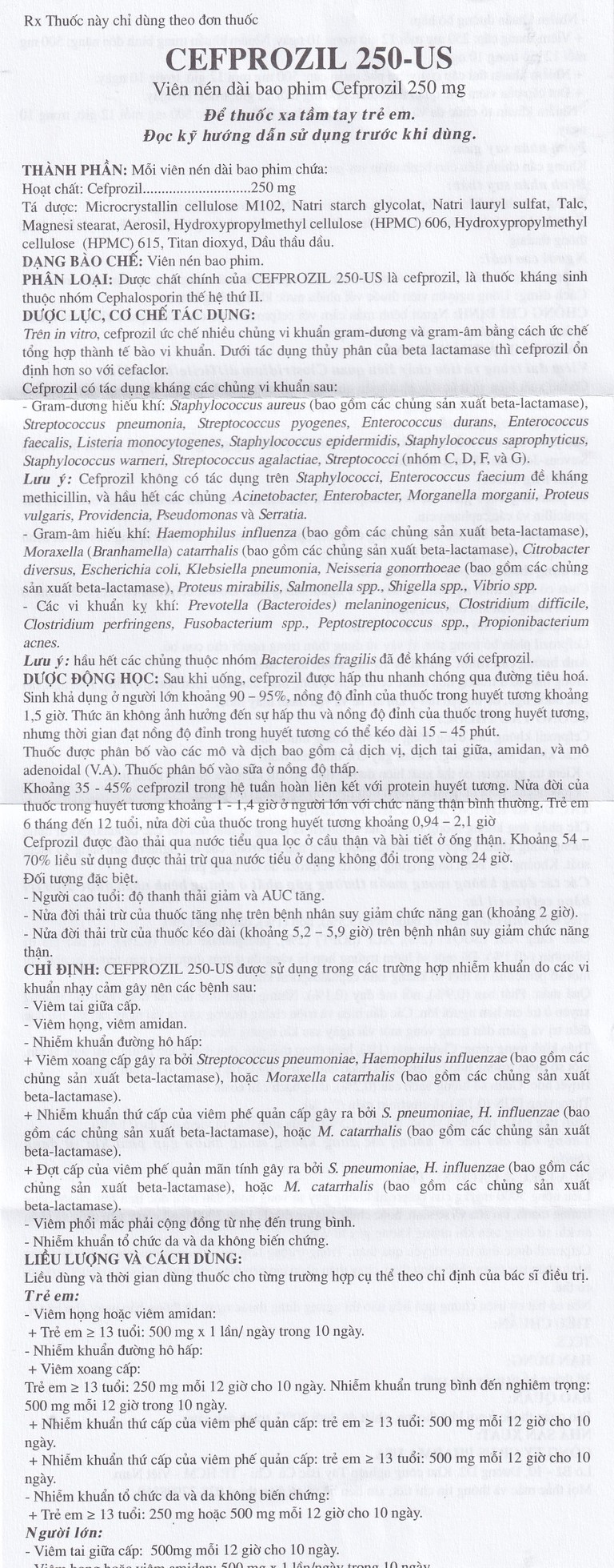 Thuốc Cefprozil 250-US điều trị nhiễm khuẩn (1 vỉ x 10 viên)