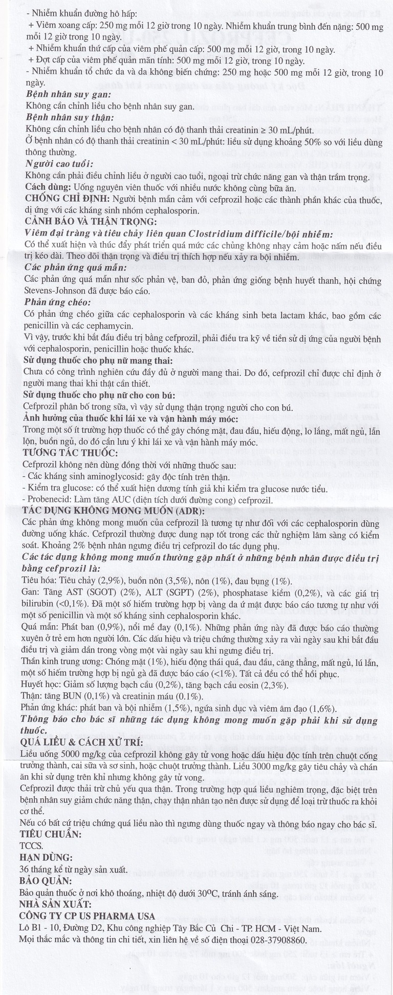 Thuốc Cefprozil 250-US điều trị nhiễm khuẩn (1 vỉ x 10 viên)