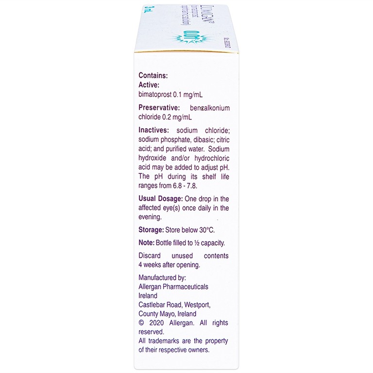 Thuốc nhỏ mắt Lumigan 0.01% Allergan giảm tăng áp suất nội nhãn (3ml)