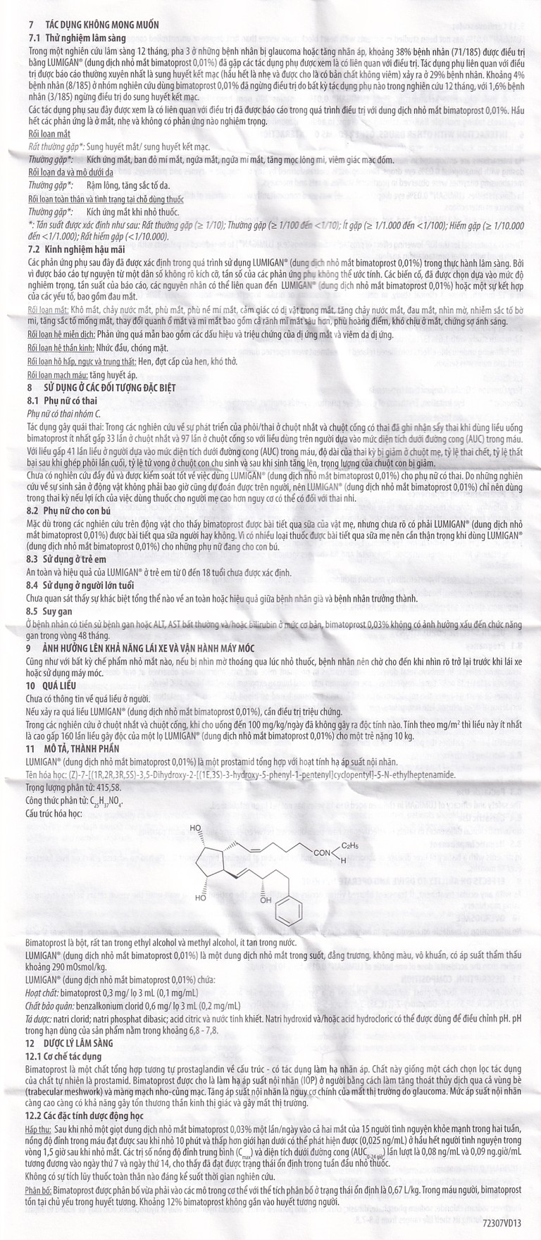 Thuốc nhỏ mắt Lumigan 0.01% Allergan giảm tăng áp suất nội nhãn (3ml)