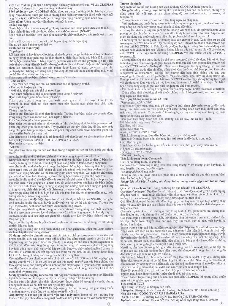 Thuốc Clopias USP phòng ngừa các biến cố xơ vữa huyết khối (3 vỉ x 10 viên)