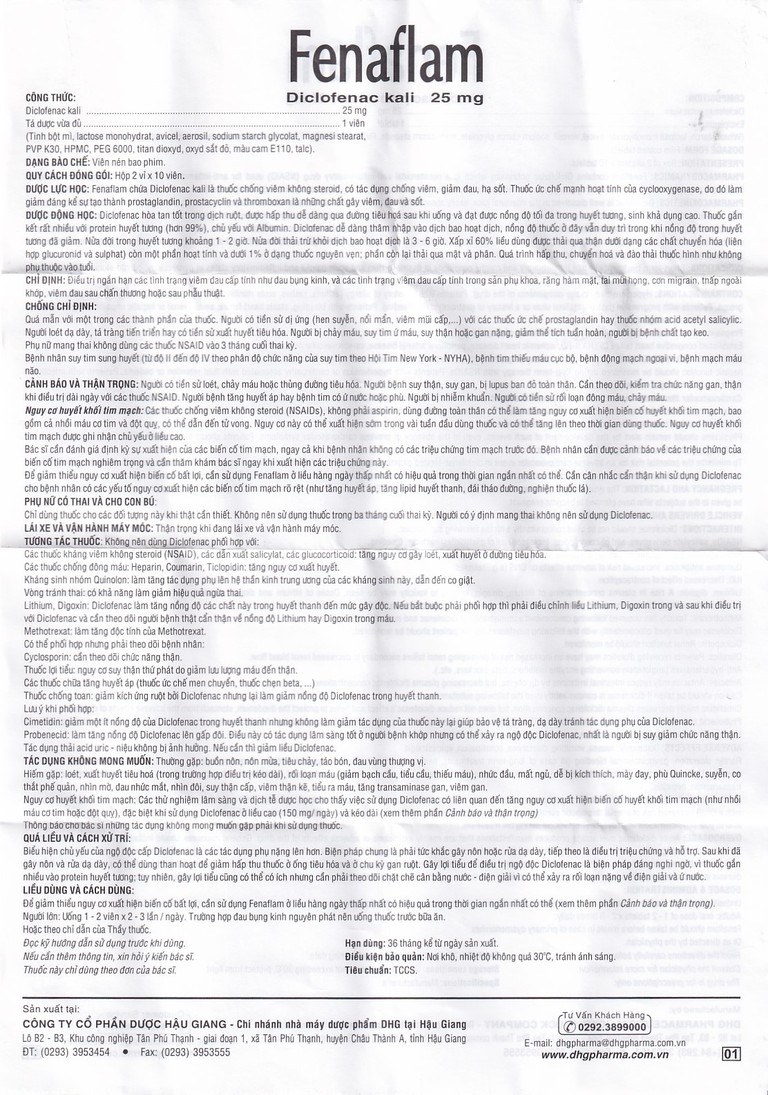 Thuốc Fenaflam DHG điều trị các tình trạng viêm đau cấp tính (2 vỉ x 10 viên)