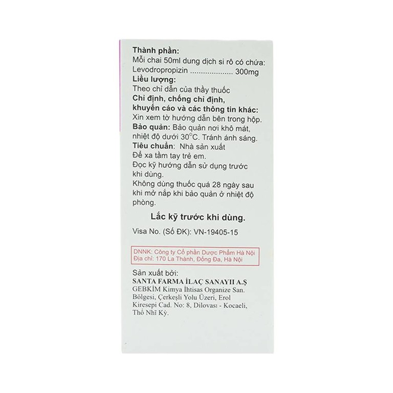 Siro Pulmorest Santa điều trị triệu chứng kích thích ho, ho khan (50ml)