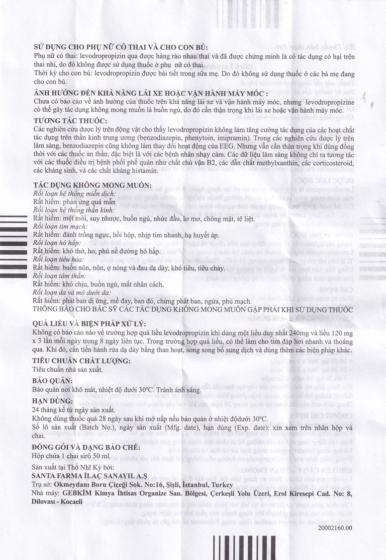 Siro Pulmorest Santa điều trị triệu chứng kích thích ho, ho khan (50ml)