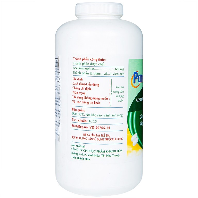 Viên nén Panactol 650mg Khapharco giảm đau, hạ sốt, không gây buồn ngủ (1000 viên)