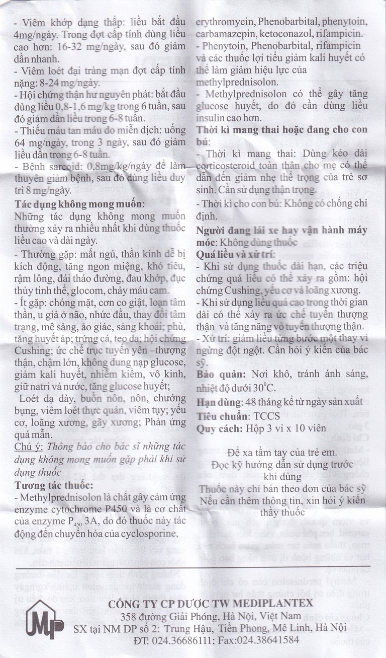 Thuốc Thylmedi 16mg Mediplantex kháng viêm, chống dị ứng (3 vỉ x 10 viên)