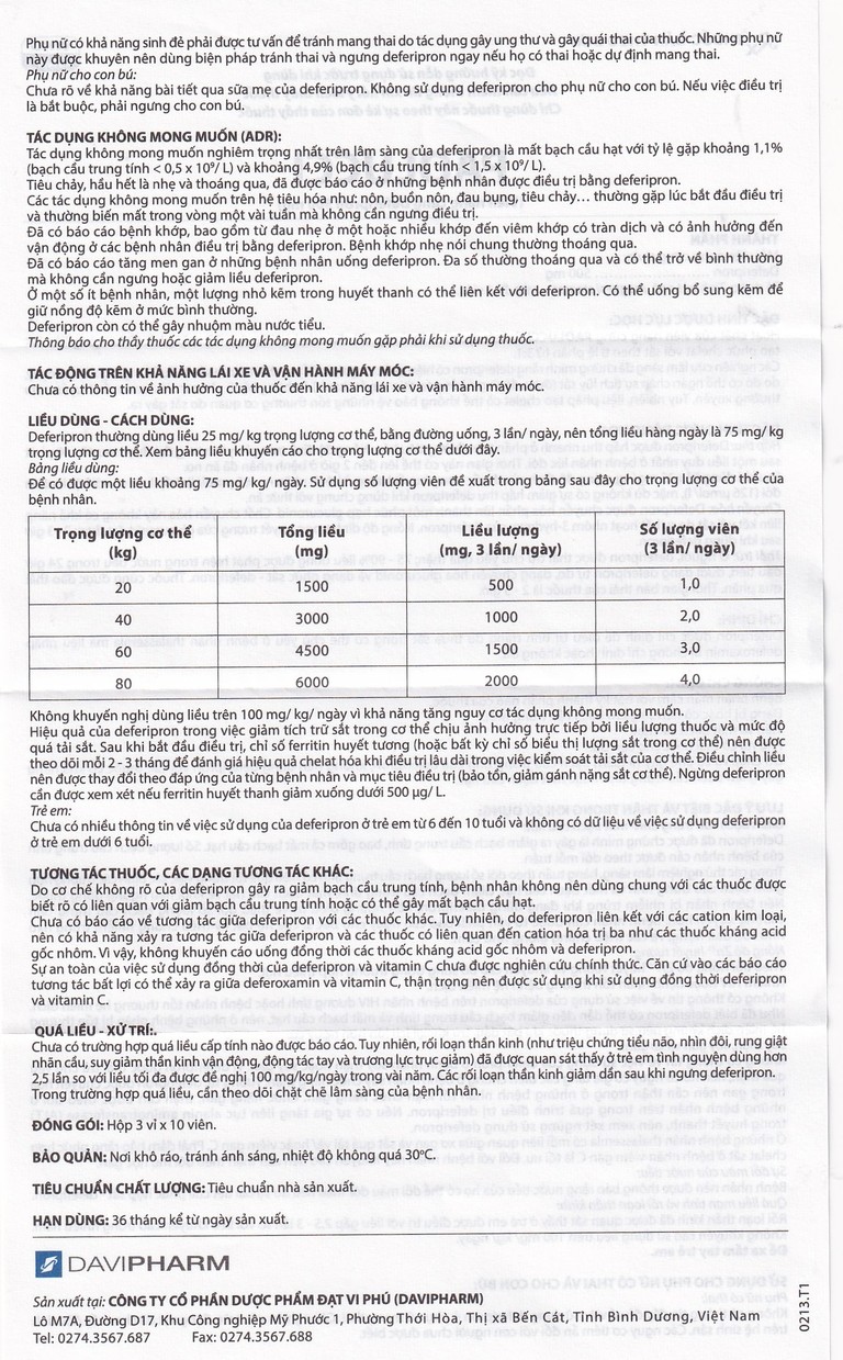 Thuốc Paolucci 500mg DaViPharm điều trị dư thừa sắt trong cơ thể (3 vỉ x 10 viên)