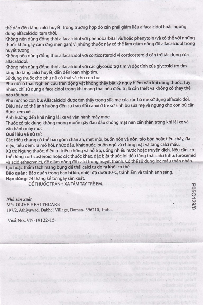 Thuốc Arbol-100 Olive Healthcare dùng trong hạ canxi máu, suy tuyến cận giáp (3 vỉ x 10 viên)