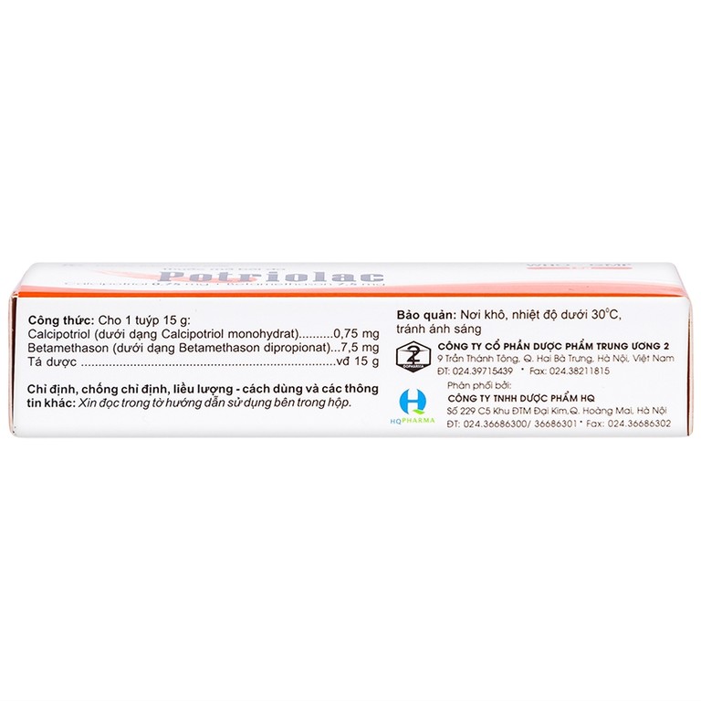 Thuốc mỡ bôi da Potriolac Trung Ương 2 điều trị vảy nến mảng, mức độ nhẹ đến vừa (15g)