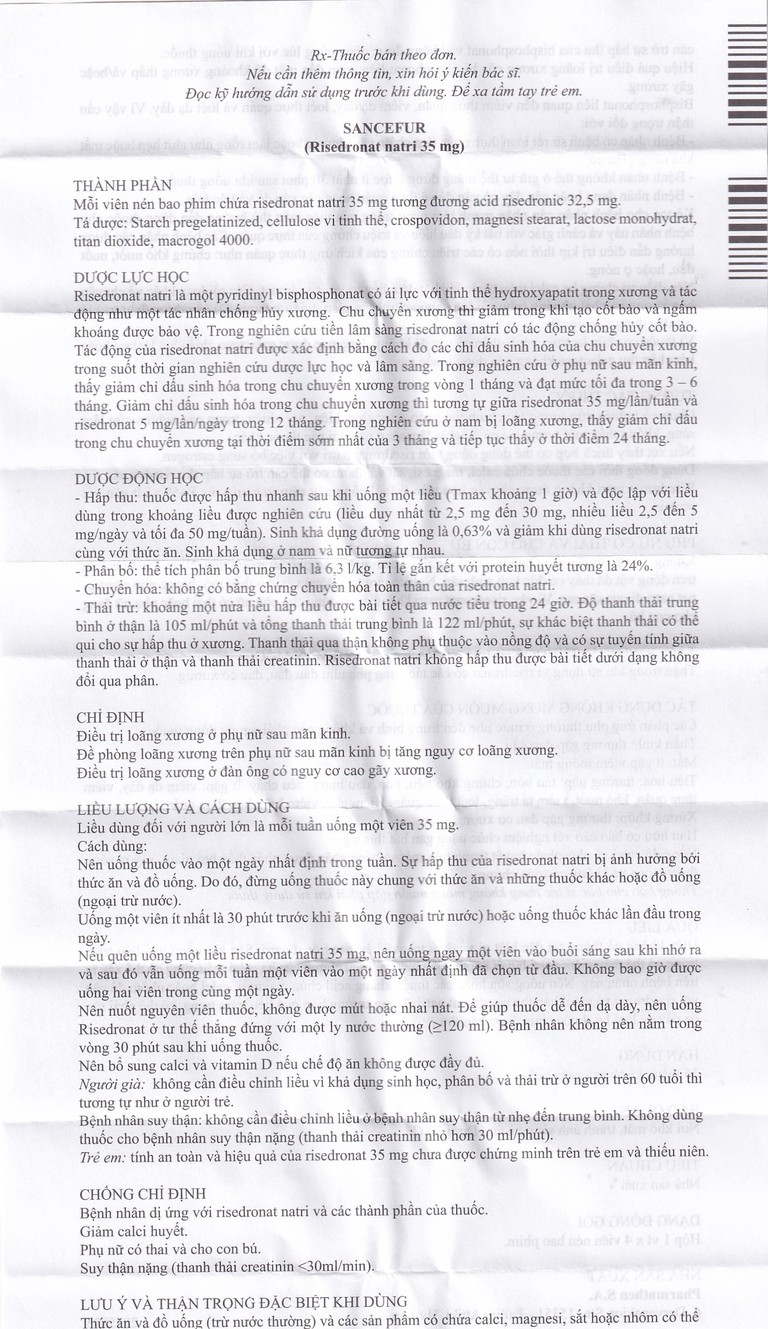 Thuốc Sancefur 35mg Pharmathen điều trị và phòng ngừa loãng xương (1 vỉ x 4 viên)