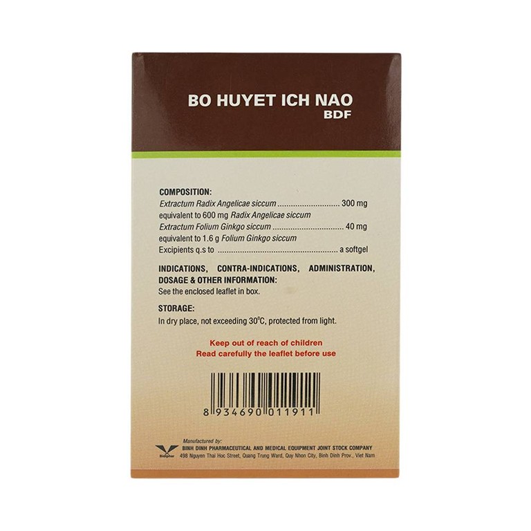 Thuốc Bổ Huyết Ích Não Bidiphar điều trị giảm trị nhớ, kém tập trung, thiểu năng tuần hoàn não (6 vỉ x 10 viên)