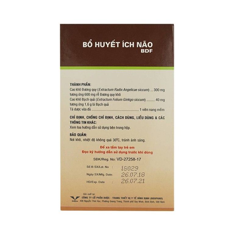 Thuốc Bổ Huyết Ích Não Bidiphar điều trị giảm trị nhớ, kém tập trung, thiểu năng tuần hoàn não (6 vỉ x 10 viên)