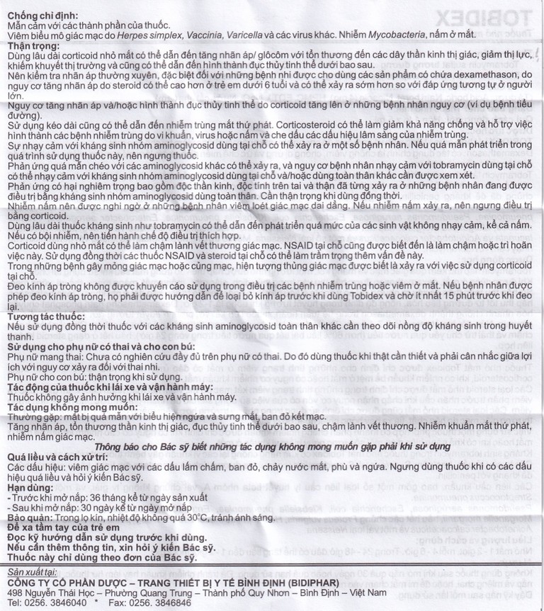 Thuốc nhỏ mắt Tobidex Bidiphar điều trị viêm mắt (5ml)