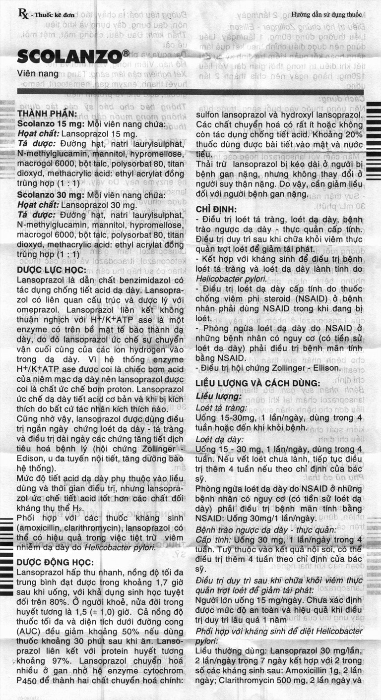 Thuốc Scolanzo 30mg Laboratorios Liconsa điều trị loét tá tràng, dạ dày (2 vỉ x 7 viên)