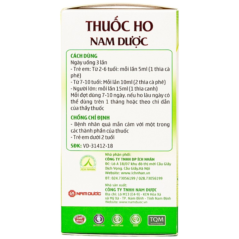 Siro ho Nam Dược điều trị ho, long đờm (100ml)