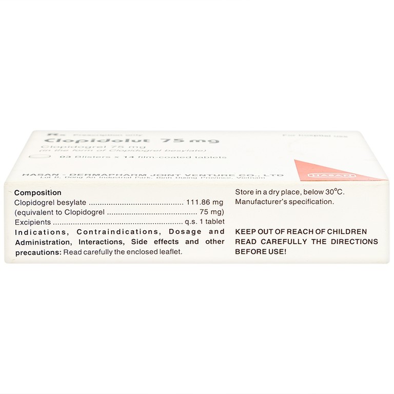 Thuốc Clopidolut 75mg Hasan phòng ngừa các biến cố do xơ vữa động mạch (3 vỉ x 14 viên)