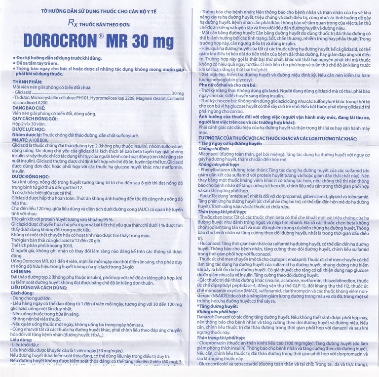 Thuốc Dorocron MR 30mg Domesco điều trị đái tháo đường típ 2 (2 vỉ x 30 viên)