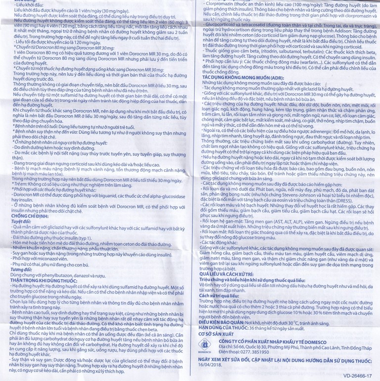 Thuốc Dorocron MR 30mg Domesco điều trị đái tháo đường típ 2 (2 vỉ x 30 viên)