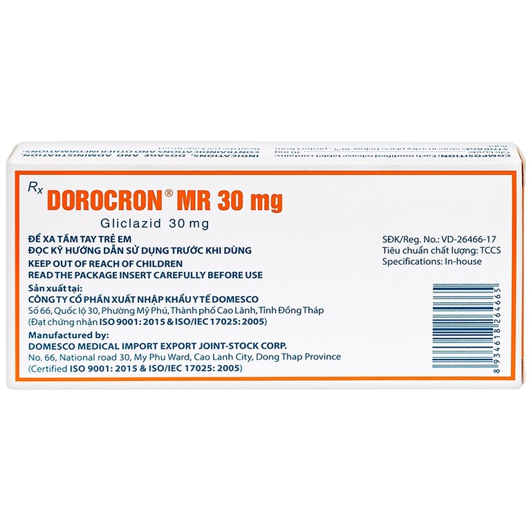 Thuốc Dorocron MR 30mg Domesco điều trị đái tháo đường típ 2 (2 vỉ x 30 viên)