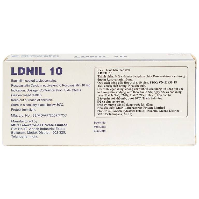 Thuốc LDNIL 10 MSN điều trị tăng cholesterol (3 vỉ x10 viên)