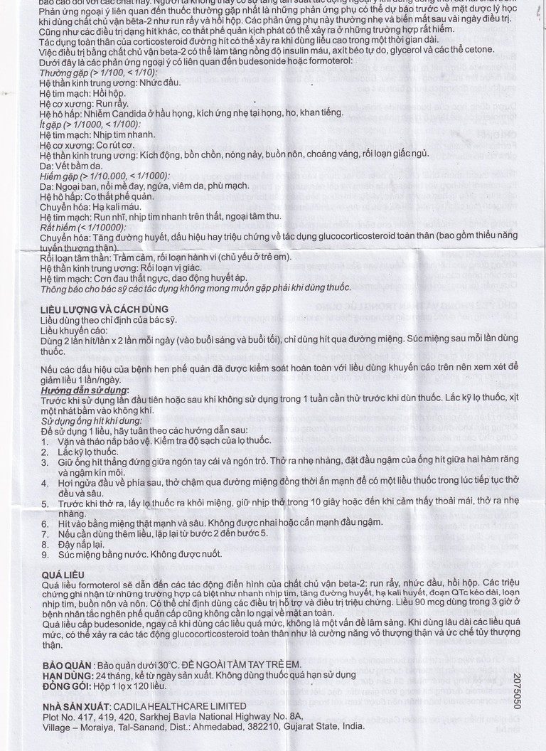 Thuốc hít khí dung Formonide 200 HFA Cadila điều trị hen suyễn (120 liều)