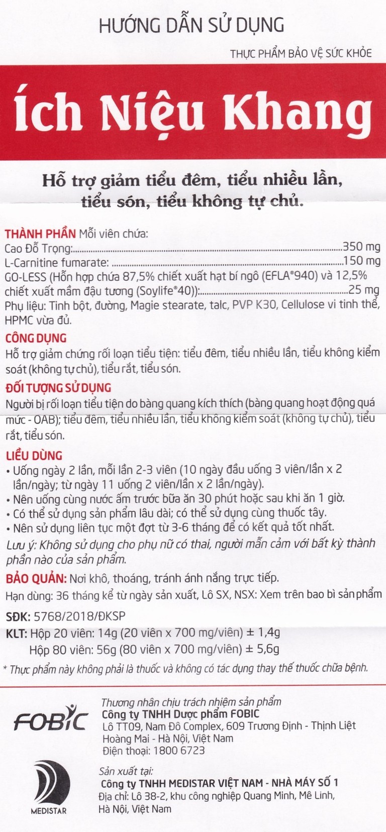 Viên uống Ích Niệu Khang Medistar hỗ trợ giảm tiểu đêm, tiểu nhiều lần (2 vỉ x 10 viên)