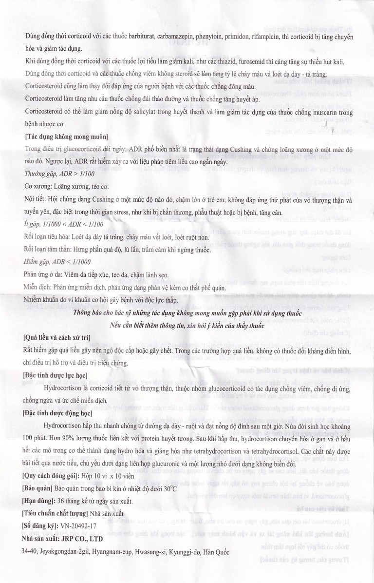 Thuốc Huhajo Tab 10mg JRP điều trị thay thế cho người bị suy vỏ thượng thận (10 vỉ x 10 viên)