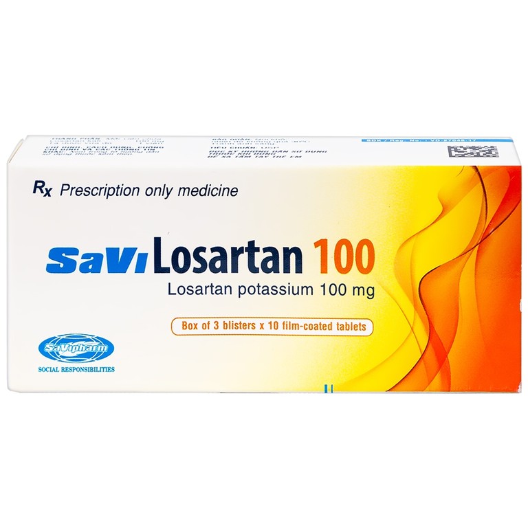 Thuốc Savi Losartan 100 điều trị tăng huyết áp (3 vỉ x 10 viên)